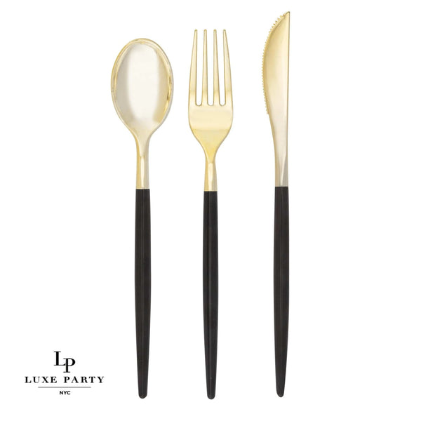 Black - Gold Plastic Cutlery Set