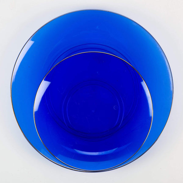Transparent Blue - Gold Round Plastic Plates