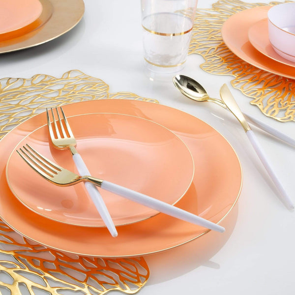 Coral - Gold Round Plastic Plates