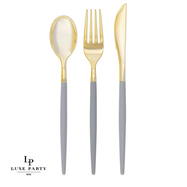Gray - Gold Plastic Cutlery Set