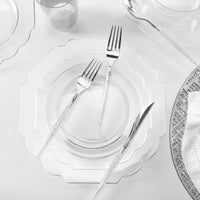 Scalloped Clear - Silver Plastic Plates