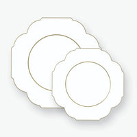 Scalloped White - Gold Plastic Plates