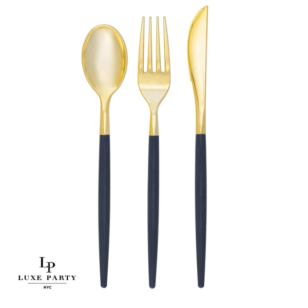 Navy - Gold Plastic Cutlery Set