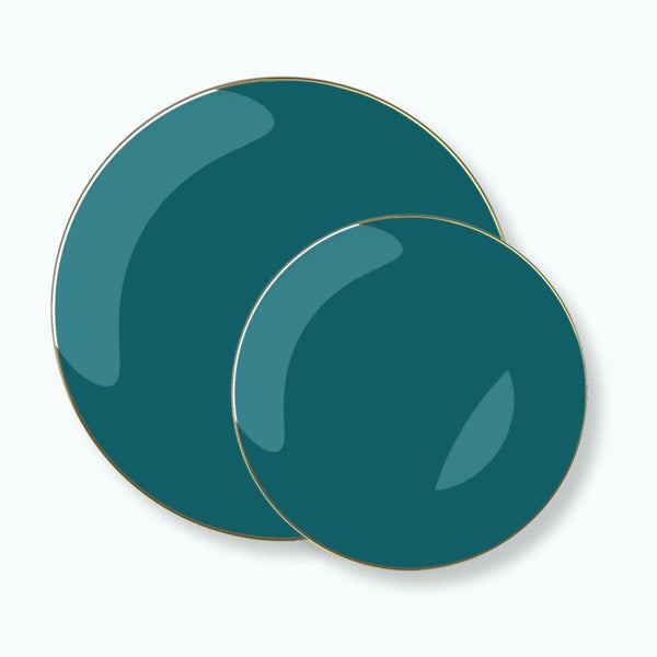 Teal - Gold Round Plastic Plates