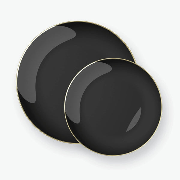 Black - Gold Round Plastic Plates