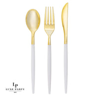 White - Gold Plastic Cutlery Set