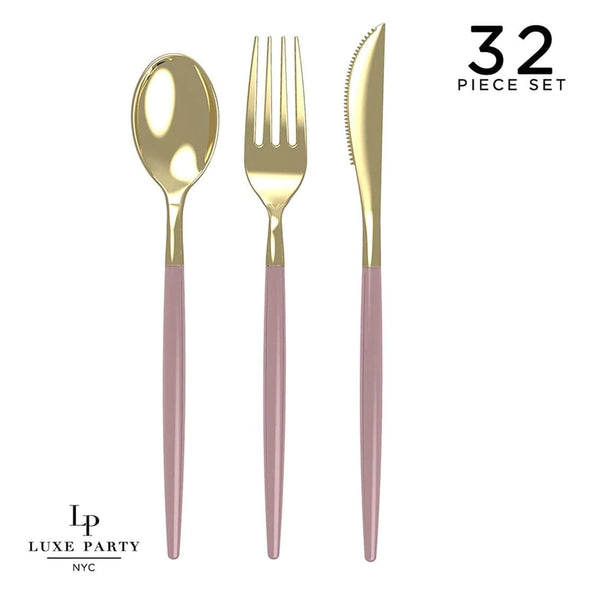 Mauve - Gold Plastic Cutlery Set