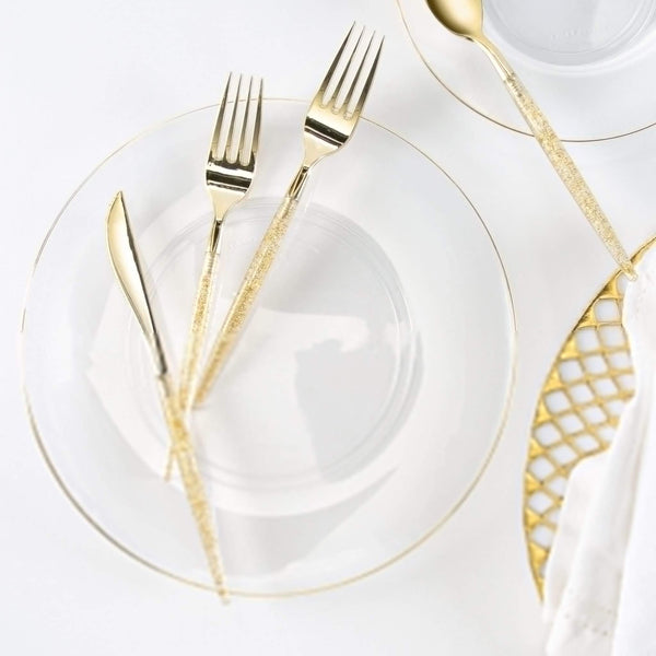 Clear - Gold Round Plastic Plates
