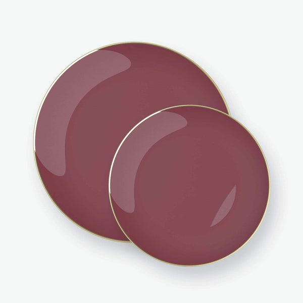 Cranberry - Gold Round Plastic Plates