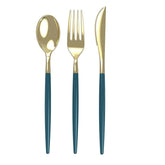 Teal - Gold Plastic Cutlery Set