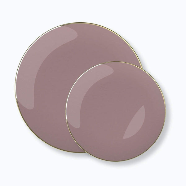 Mauve - Gold Round Plastic Plates